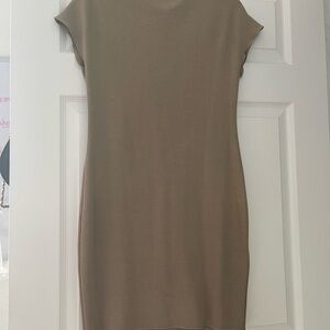Zara Tan Sheath Dress Cap Sleeve Crew Neck Mini
